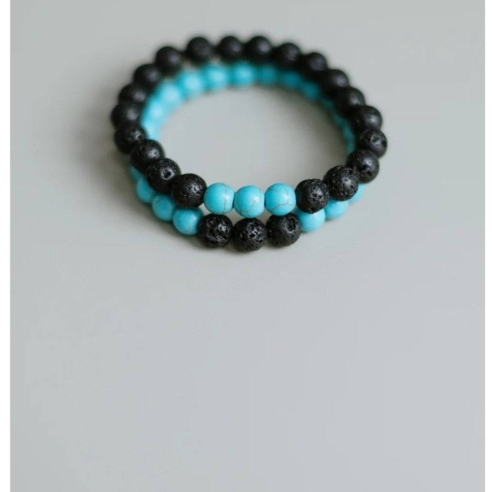 Black and Blue Lava Bead Bracelet Set For Essential Oils